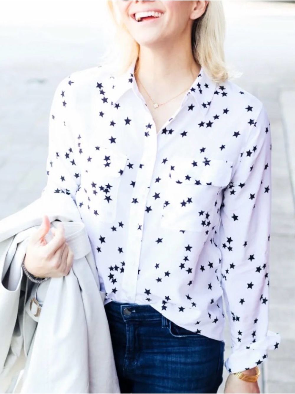 Prada Milano Star Print Silk Button-Down Shirt
